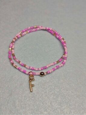 Personalized Pink Double Wrap Seed Bead Initial Bracelet